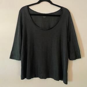 Eileen Fisher Charcoal Gray Scoop Neck 3/4 Sleeve Lightweight Shirt size Medium